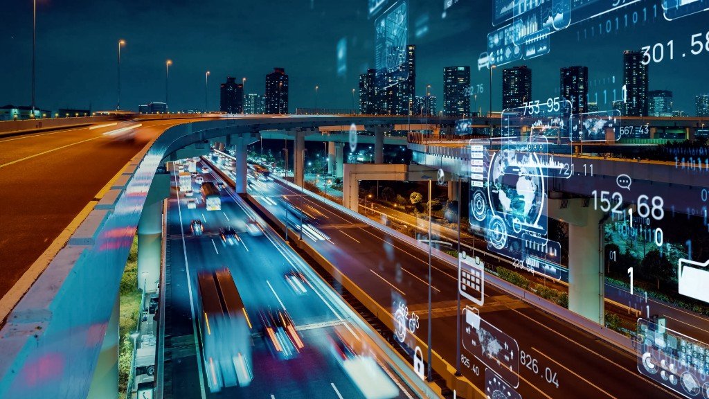 Autopista nocturna con estelas de luz y overlay de datos: Business Growth — velocidad comercial y sistema de medición